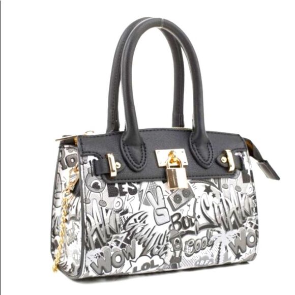 Graffiti Print Lock Design Mini-tote Crossbody Bag - Picture 2 of 4